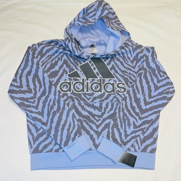 NWT- Adidas Girl Allover Print Fleece Pullover Hoodie Sz XL Violet Tone - Picture 1 of 3